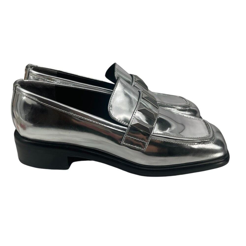 Rag & Bone Maxwell Square Toe Slip On Loafers Silver Studded Leather Size 39